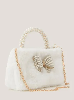 Monsoon Cream Fluffy Pearl Handle Bag Outlet