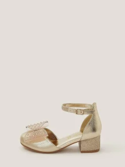 Monsoon Diamanté Bow Metallic Two-Part Heels Gold Discount