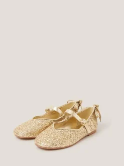 Monsoon Glitter Back Bow Ballet Flats Gold Online
