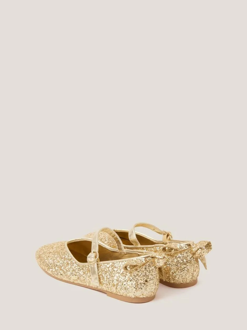 Monsoon Glitter Back Bow Ballet Flats Gold Online