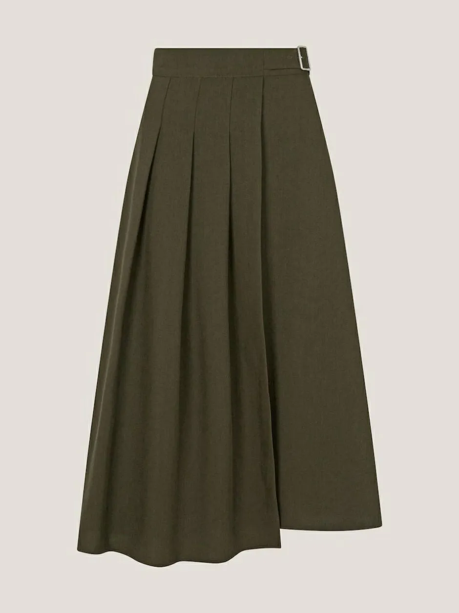 Monsoon Green Jillian Pleated Kilt Midi Skirt