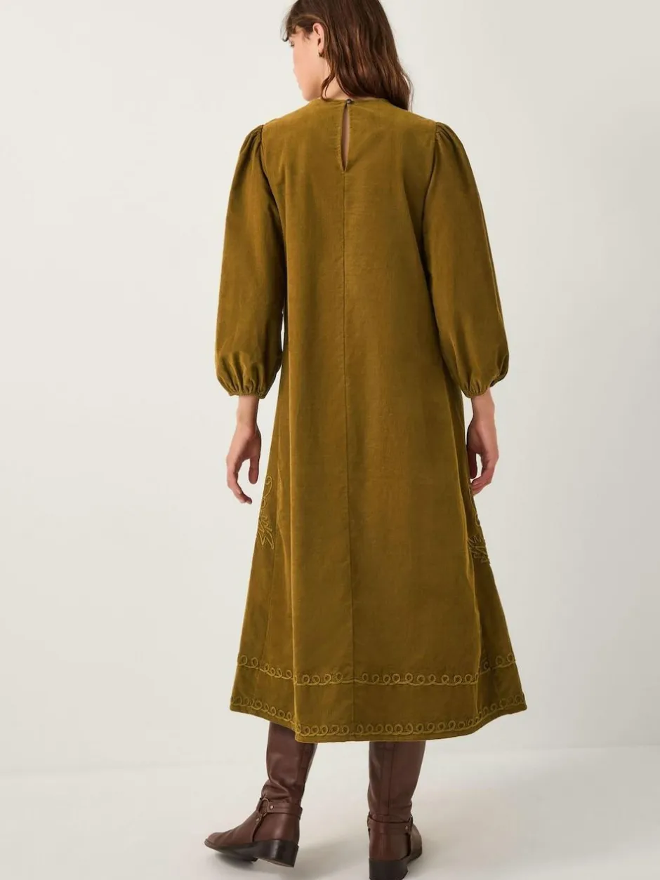 Monsoon Green Joyce Pintuck Embroidered Corduroy Midi Dress Hot