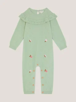 Monsoon Green Newborn Embroidered Cable Knit Romper Sale