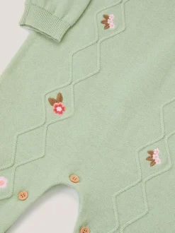 Monsoon Green Newborn Embroidered Cable Knit Romper Sale