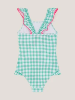 Monsoon Green Sequin Cherry Gingham Swimsuit Outlet