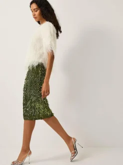 Monsoon Green Serenity Sequin Midi Skirt New