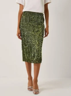 Monsoon Green Serenity Sequin Midi Skirt New