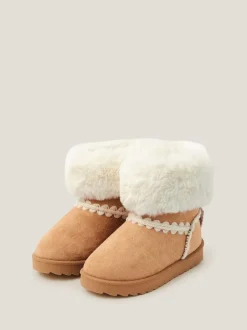Monsoon Natural Crochet Bow Fluffy Ankle Boots Sale