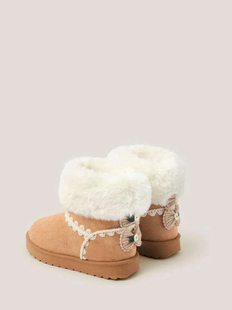 Monsoon Natural Crochet Bow Fluffy Ankle Boots Sale
