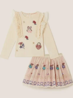 Monsoon Natural Ruffle Top & Embellished Skirt Set Sale