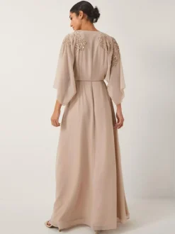 Monsoon Skyla Floral Print Embellished Maxi Wrap Dress Nude Sale