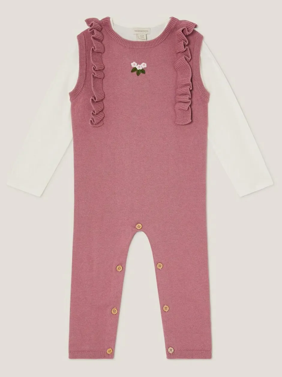 Monsoon Pink Baby Top and Knit Dungarees Set Discount