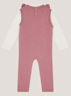 Monsoon Pink Baby Top and Knit Dungarees Set Discount