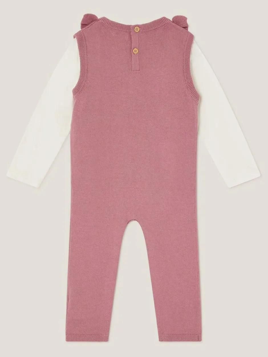 Monsoon Pink Baby Top and Knit Dungarees Set Discount