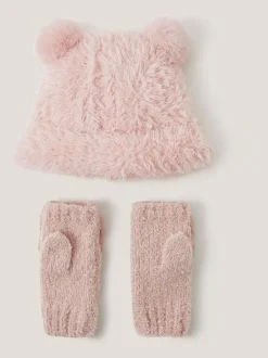 Monsoon Pink Fluffy Teddy Hat & Mitten Set Sale