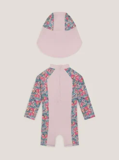 Monsoon Pink Shell Print UPF50+ Sunsafe Suit & Sun Hat Set Hot