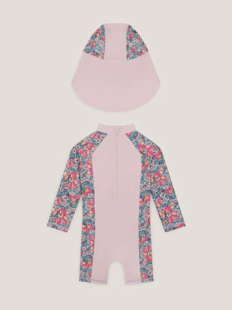 Monsoon Pink Shell Print UPF50+ Sunsafe Suit & Sun Hat Set Hot
