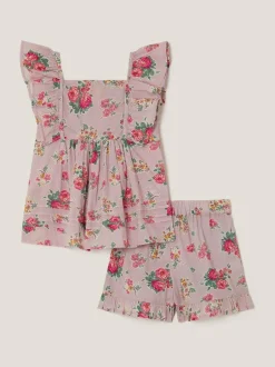 Monsoon Purple Baby Floral Frilly Top & Shorts Set New
