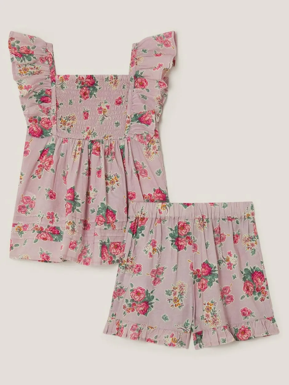 Monsoon Purple Baby Floral Frilly Top & Shorts Set New