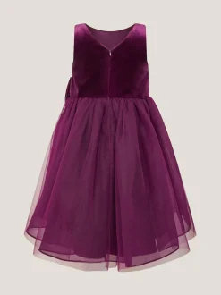 Monsoon Velvet Bow Party Dress Purple Hot