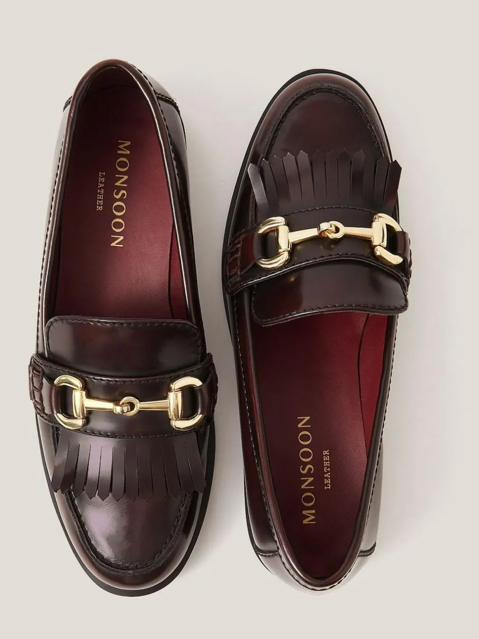 Monsoon Red Britt Fringe Leather Loafers Hot
