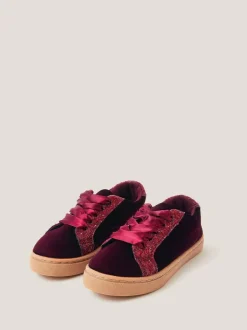 Monsoon Red Glitter Velvet Trainers