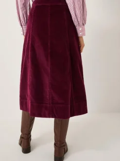 Monsoon Red Jamie Button Corduroy Midi Skirt