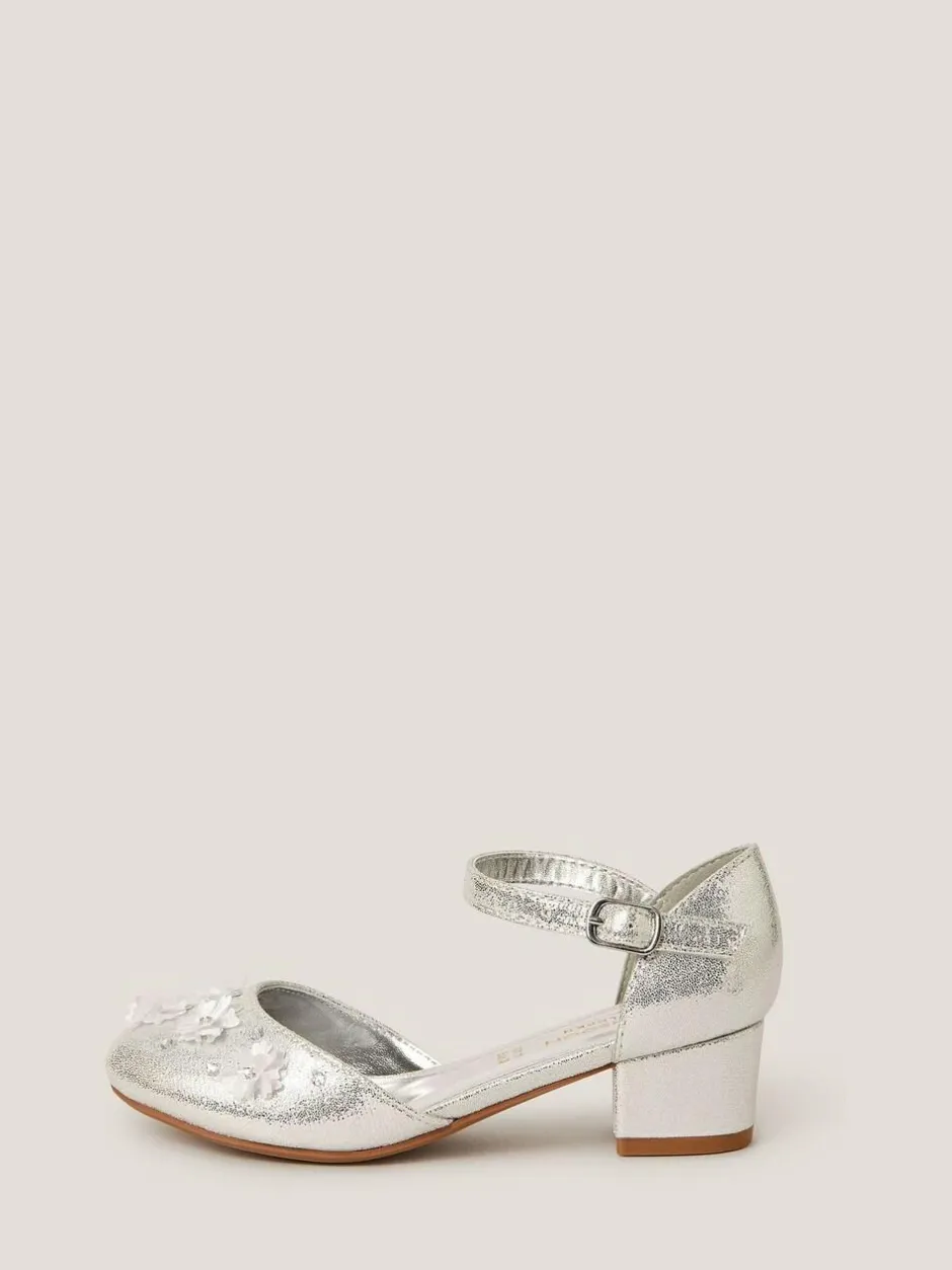 Monsoon Silver Applique Flower Two Part Heels New