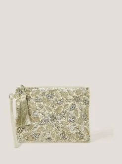 Monsoon Silver Febe Floral Embellished Tassel Pouch Online