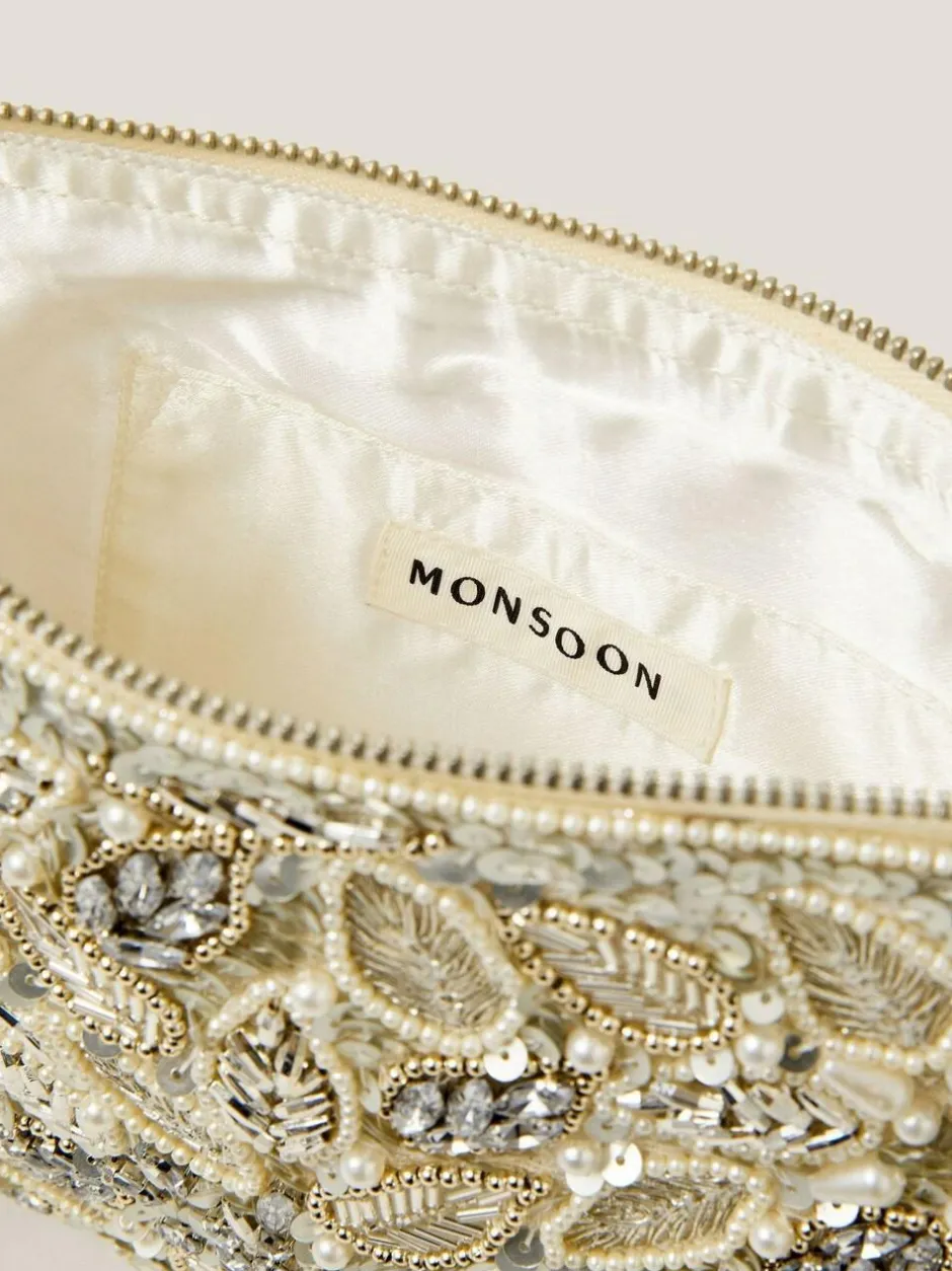 Monsoon Silver Febe Floral Embellished Tassel Pouch Online