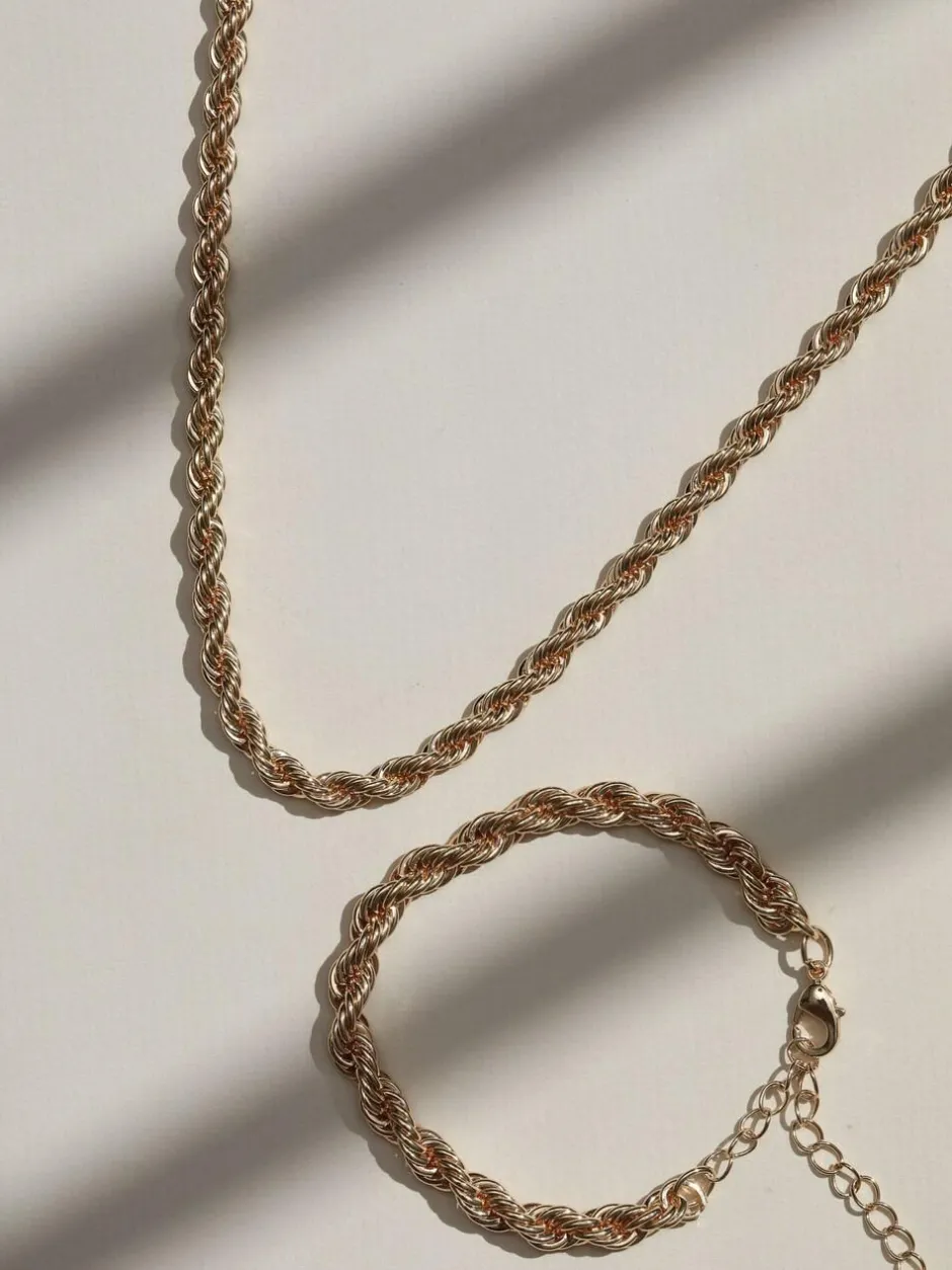 Mood Gold Tone Twisted Rope Necklace Bracelet Set Discount