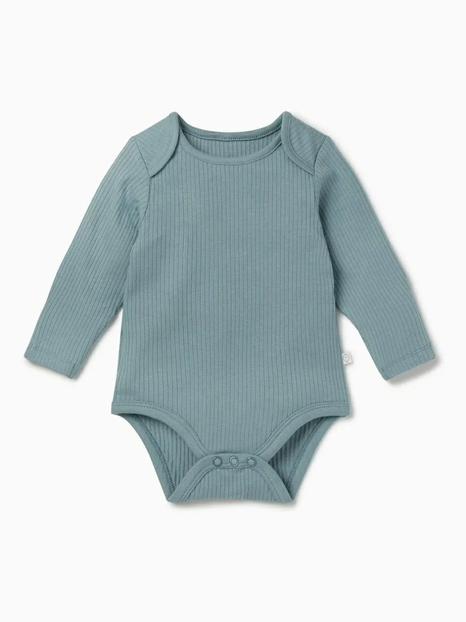 Mori Ribbed Stretch Long Sleeve Envelope Neckline Bodysuit Blue Sale
