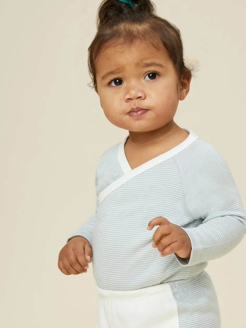 Mori Long Sleeve Supersoft Kimono Bodysuit Blue Stripe Sale