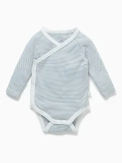 Mori Long Sleeve Supersoft Kimono Bodysuit Blue Stripe Sale