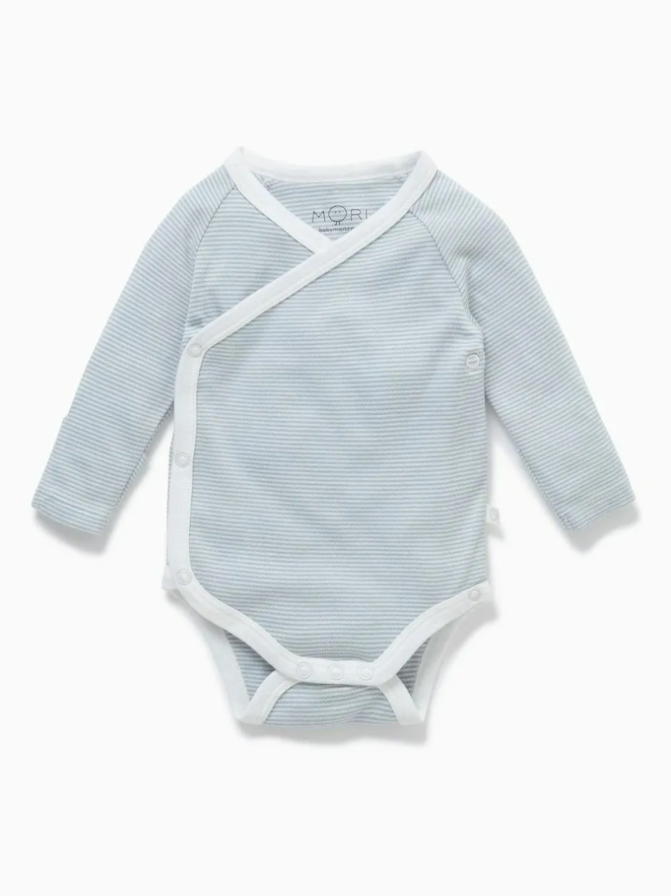 Mori Long Sleeve Supersoft Kimono Bodysuit Blue Stripe Sale
