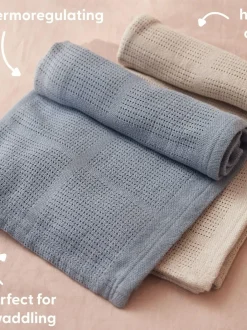 Mori Supersoft Cellular Blankets 2 Pack Blue/Neutral Best