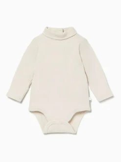 Mori Ribbed Roll Neck Supersoft Bodysuit Cream Sale