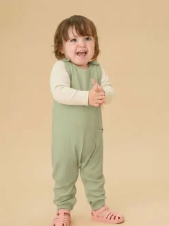 Mori Ribbed Romper Dungarees Green Sale