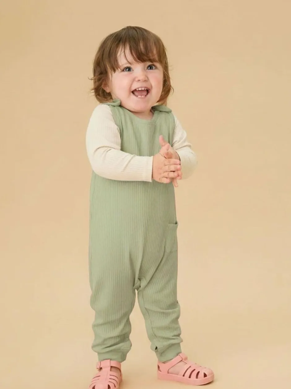 Mori Ribbed Romper Dungarees Green Sale