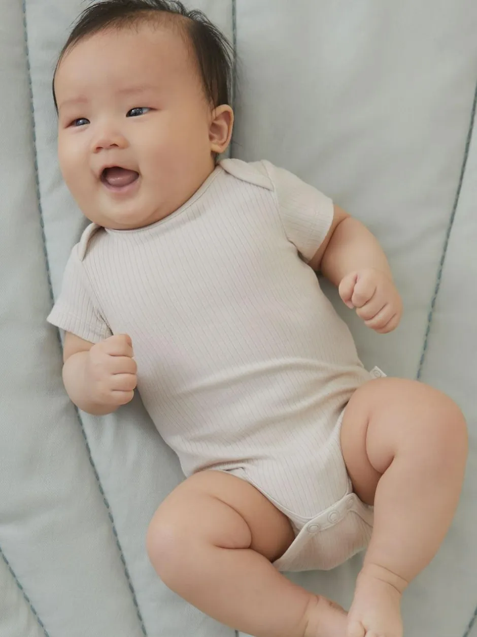 Mori Ribbed Stretch Short Sleeve Bodysuit Natural Clearance