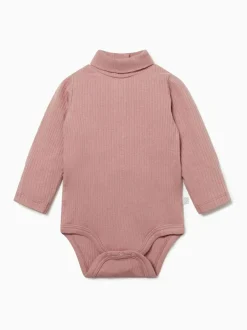 Mori Ribbed Roll Neck Supersoft Bodysuit Pink Sale