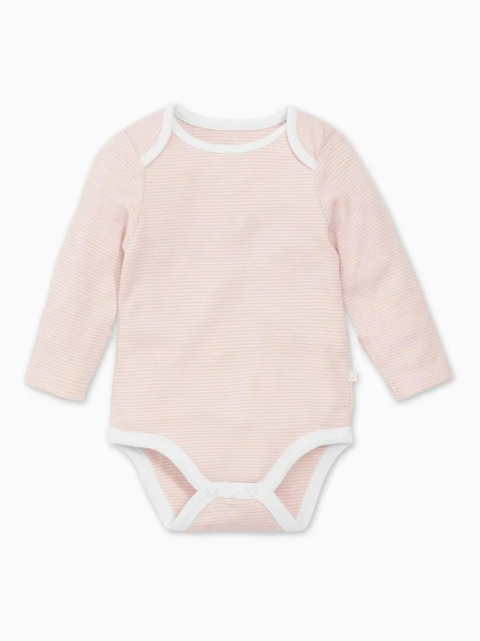 Mori Long Sleeve Envelope Neckline Bodysuit Pink Stripe Outlet