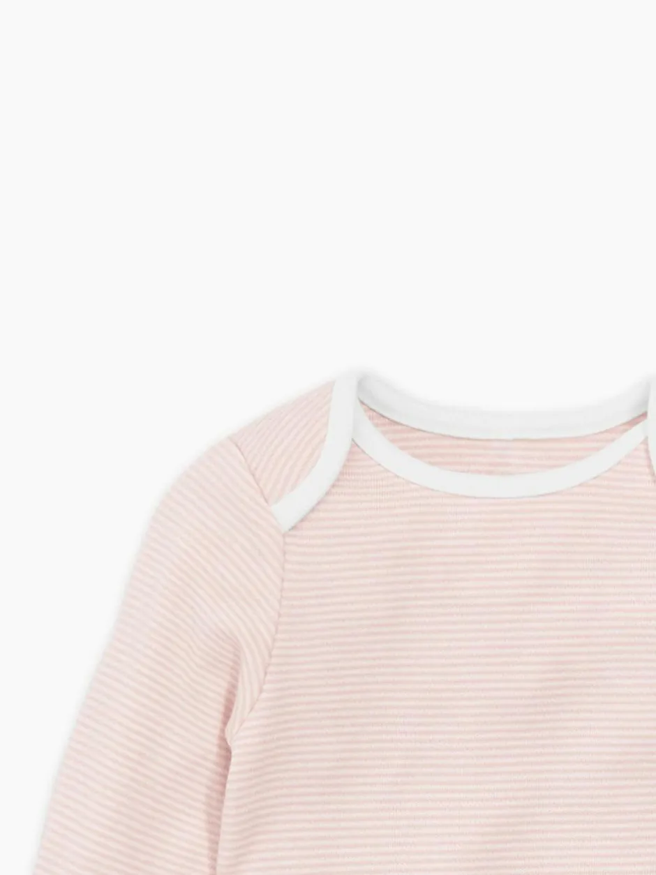 Mori Long Sleeve Envelope Neckline Bodysuit Pink Stripe Outlet