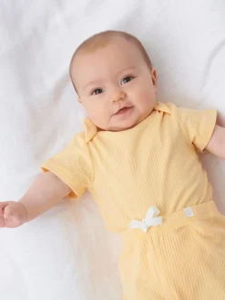 Mori Ribbed Stretch Short Sleeve Bodysuit Yellow Clearance