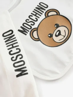 Moschino Cream Baby Logo Hat and Bib Giftset With Giftbox Hot
