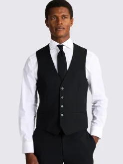 MOSS Slim Regular Fit Stretch Suit Waistcoat Black Best