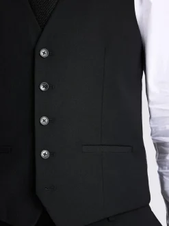 MOSS Slim Regular Fit Stretch Suit Waistcoat Black Best