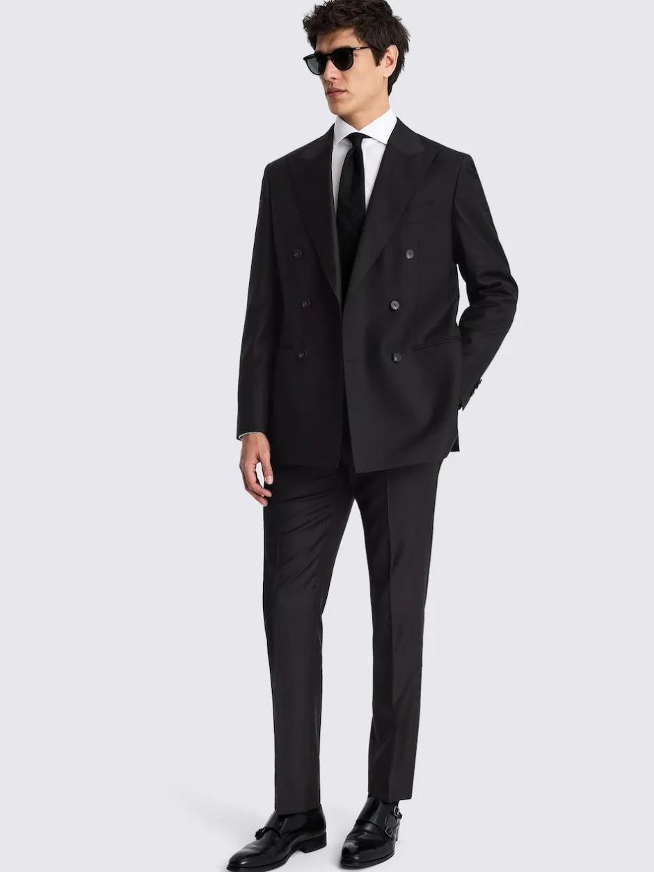 MOSS Black Tailored Double Breasted Twill Italian Suit Jacket New