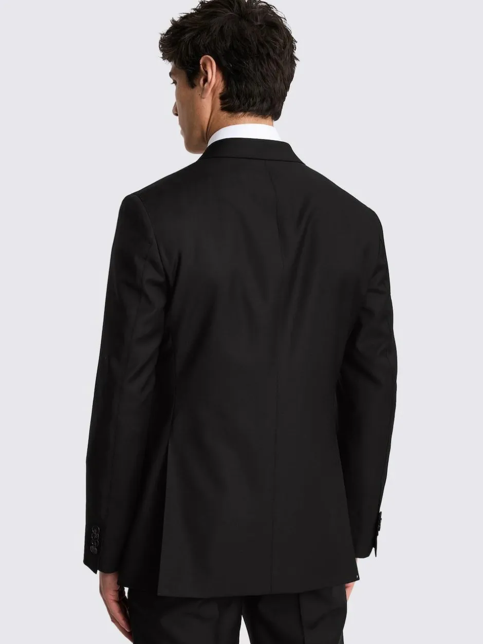 MOSS Black Tailored Double Breasted Twill Italian Suit Jacket New