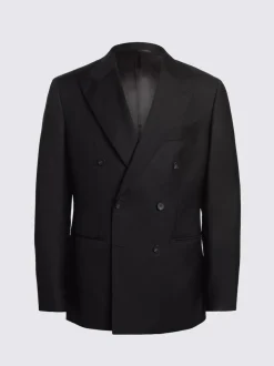 MOSS Black Tailored Double Breasted Twill Italian Suit Jacket New